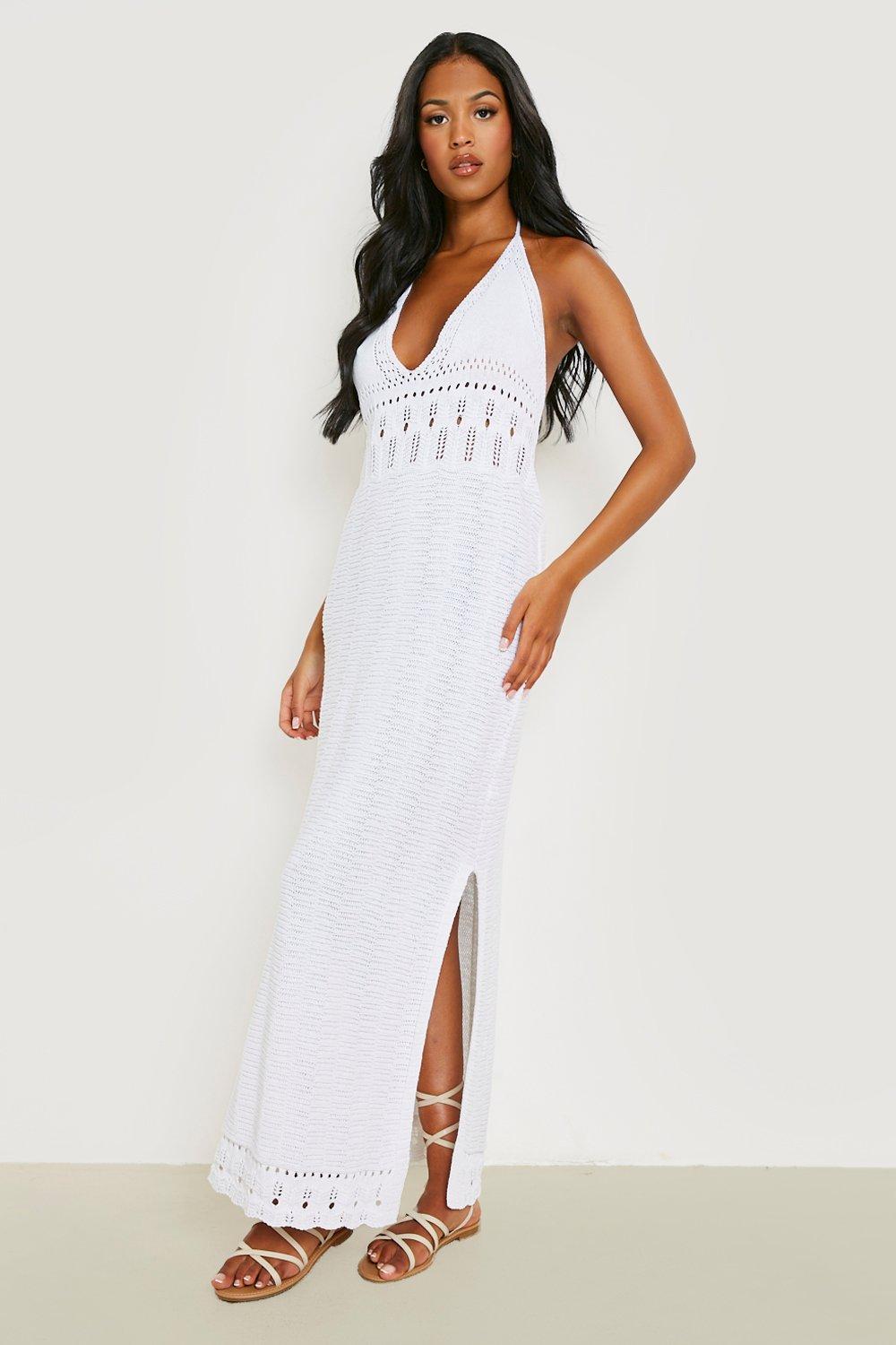 White crochet sale halter dress