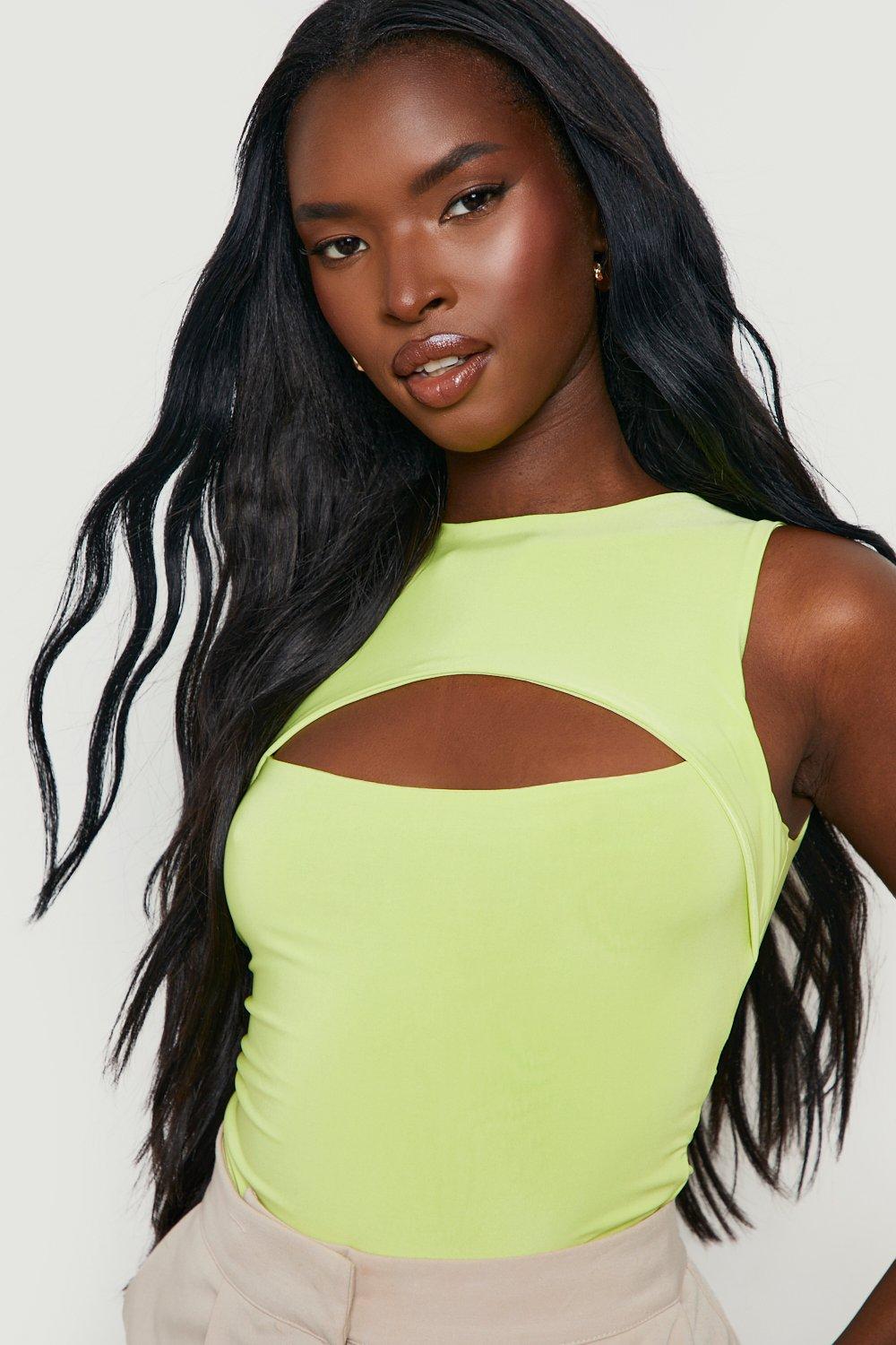 Lime Racer Neck Keyhole Bodysuit