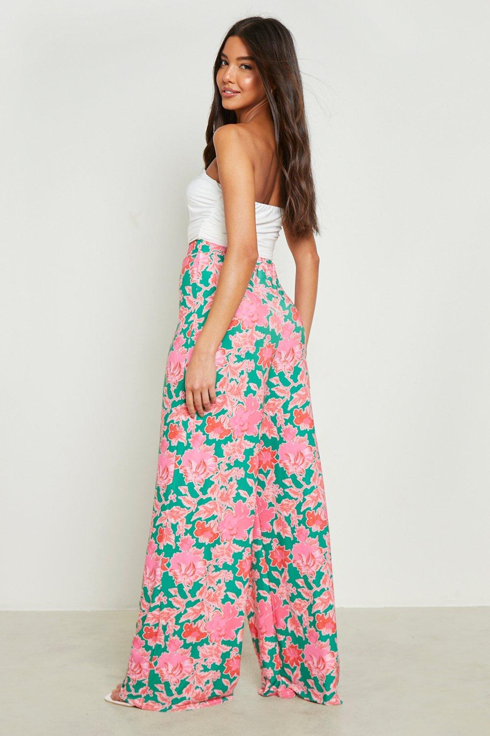 High Waisted Floral Wide Leg Pants