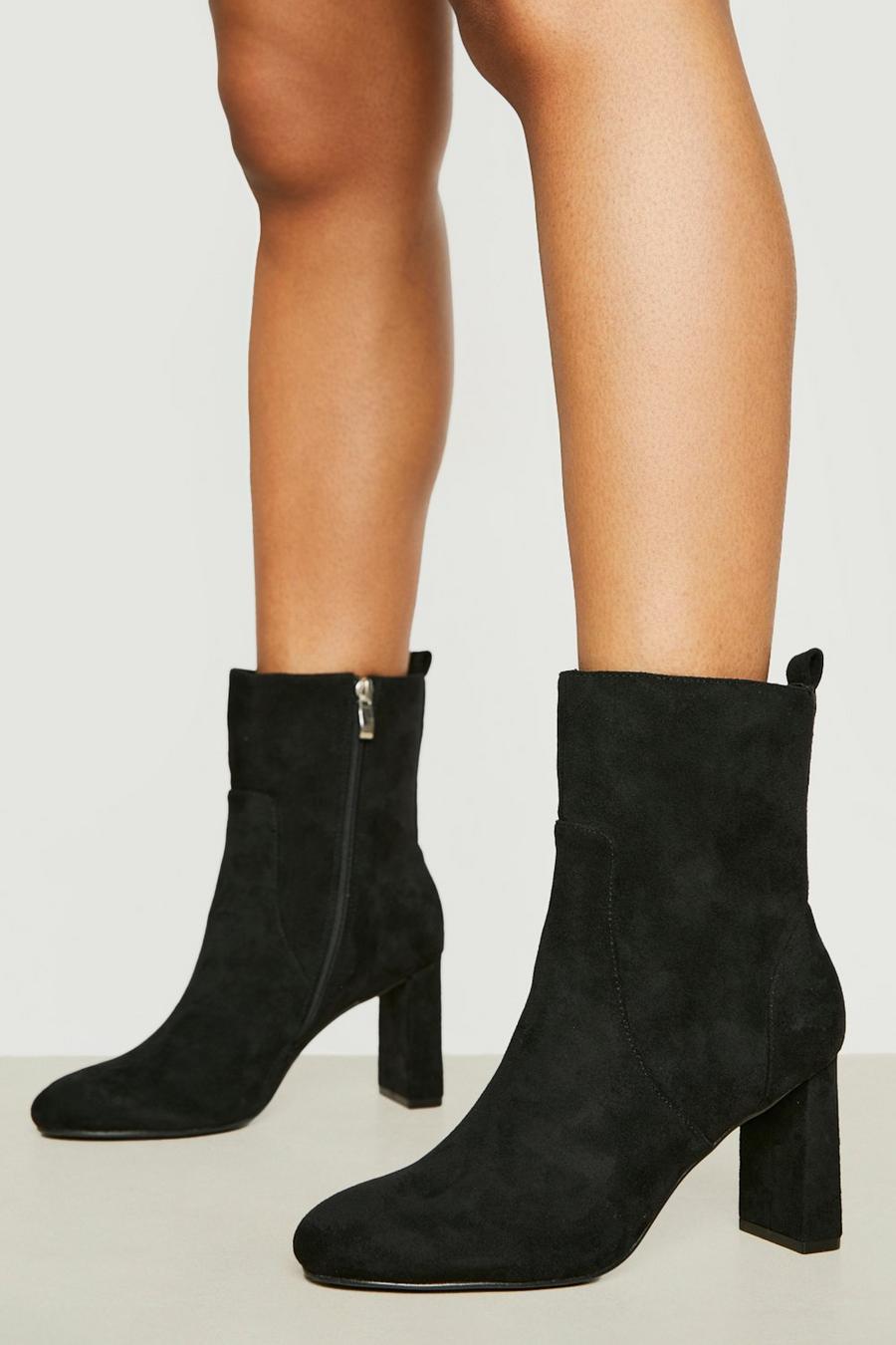 Black negro Wide Fit Flat Heel Round Toe Ankle Boots