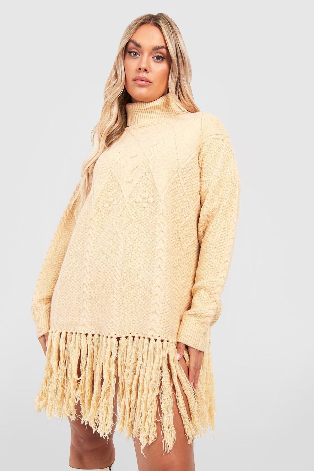 Plus Turtleneck Cable Knit Sweater Dress