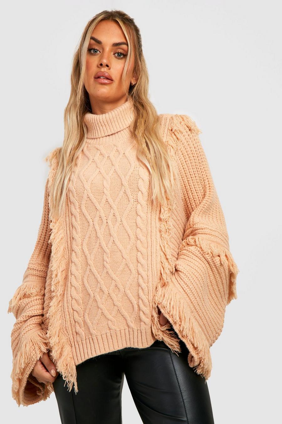 Stone Plus Chunky Cable Tassel Roll Neck Jumper image number 1