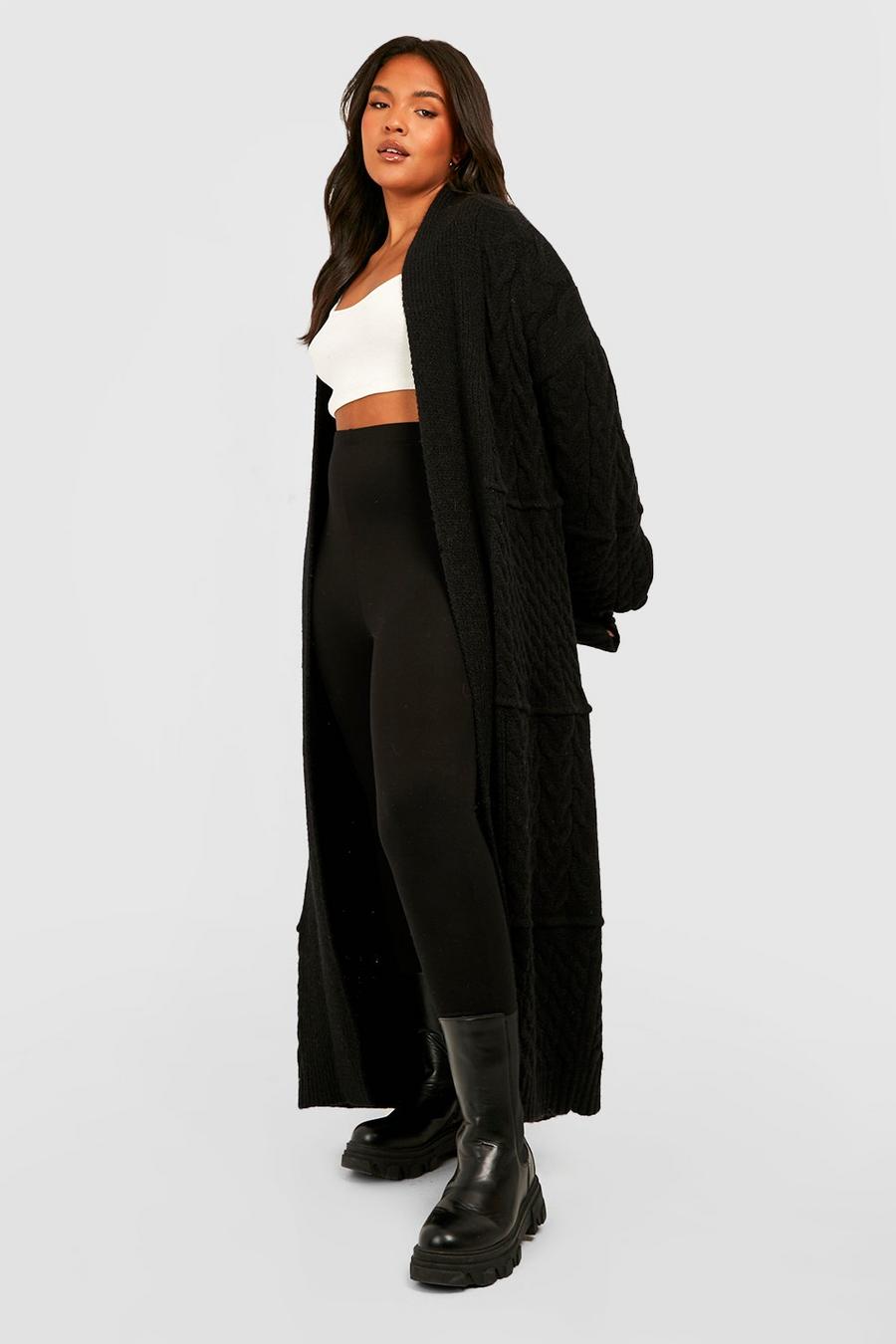 Black Plus Mixed Chunky Cable Knit Maxi Cardigan  image number 1