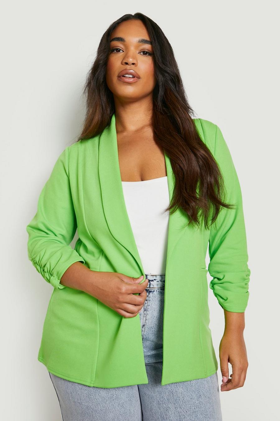 Apple green grön Plus Lapel Detail Ruched Sleeve Blazer  image number 1