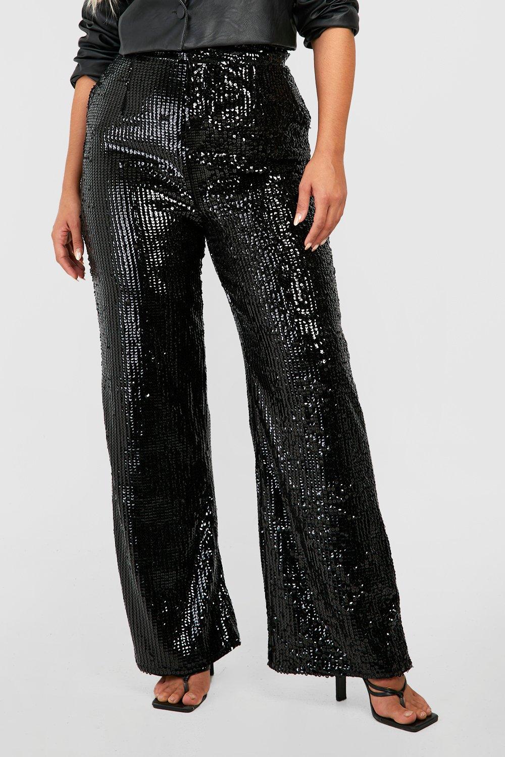 Plus Velvet Sequin Wide Leg Pants