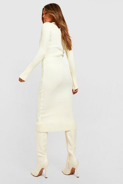 boohoo ivory Cut Out Neckline Rib Knitted Dress