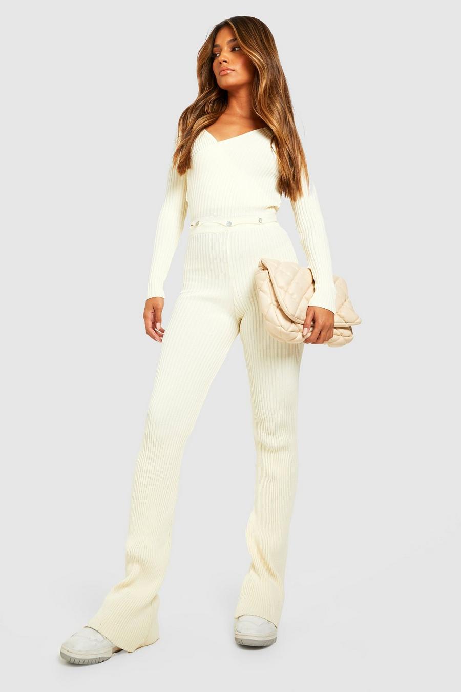Ivory weiß Cut Out Back Button Together Knitted Co-ord