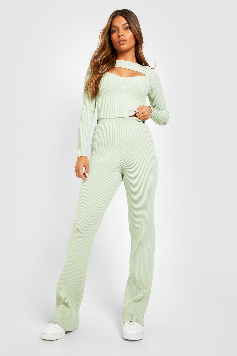 Women's Knitted Corset And Wide Leg Trouser Co-ord | Boohoo UK