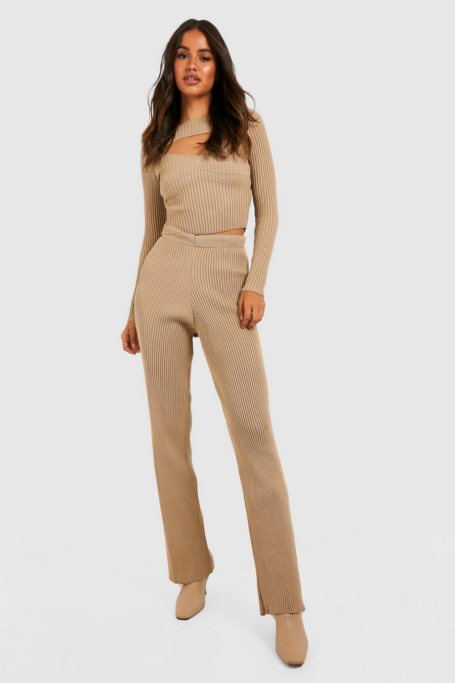 Stone Knitted Corset And Wide Leg Trouser Co-ord image number 1
