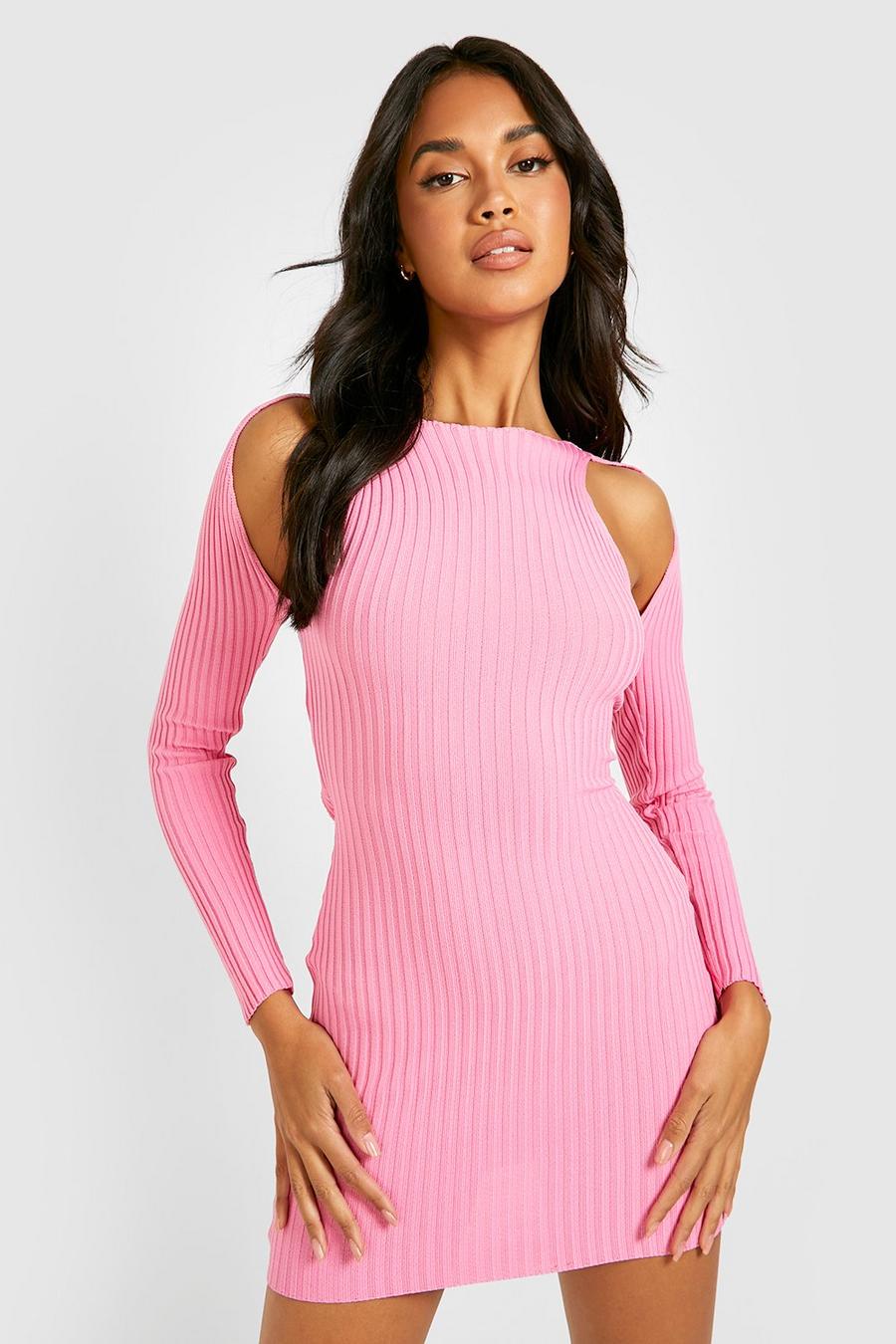 Pink Twist Back Knitted Mini Dress image number 1
