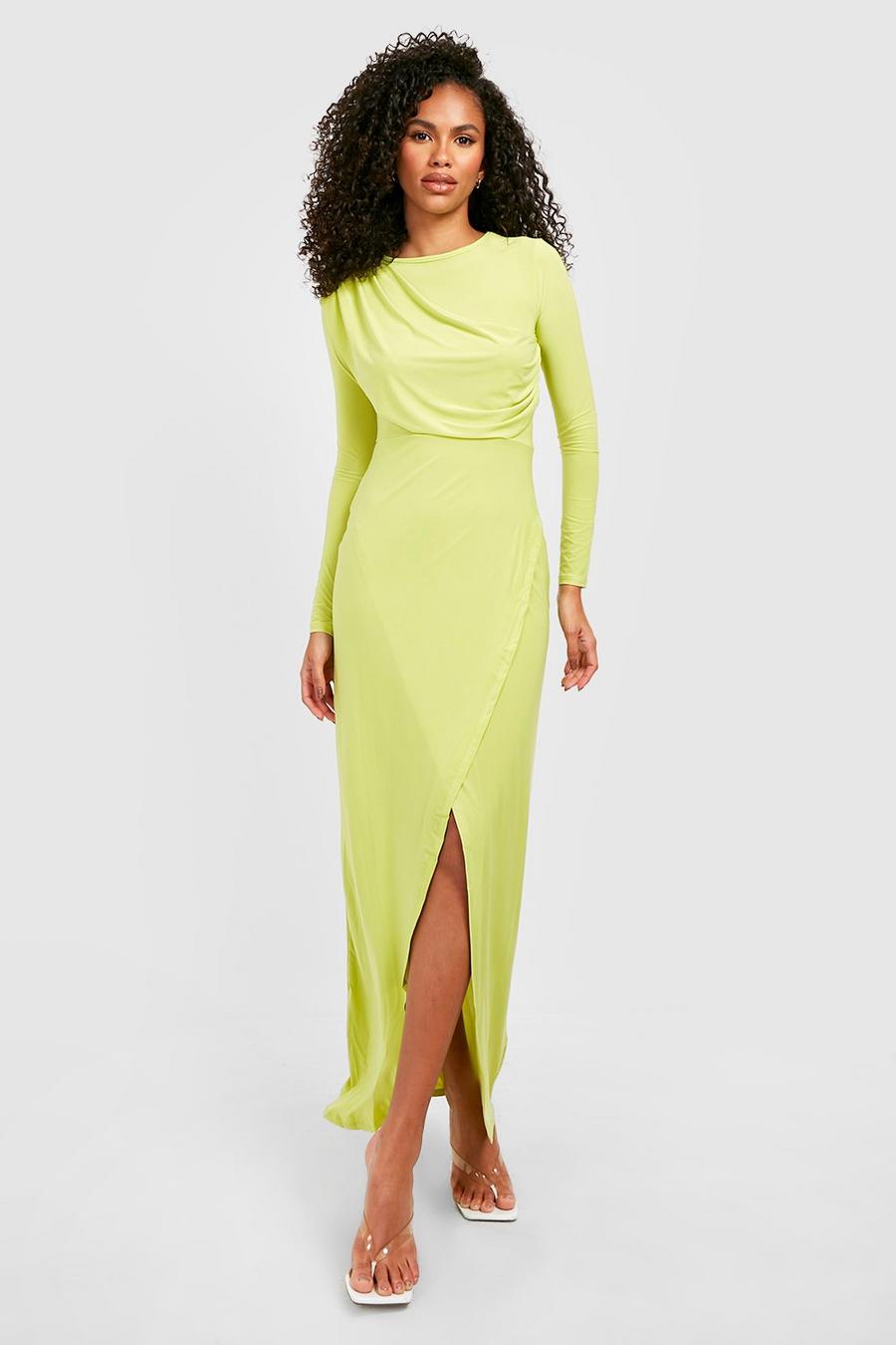 Chartreuse Slinky Long Sleeve Maxi Dress image number 1