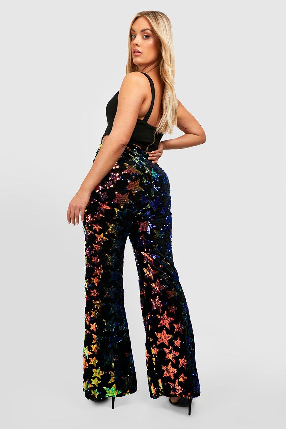 Plus Size Sequin Tailored Flared Trouser