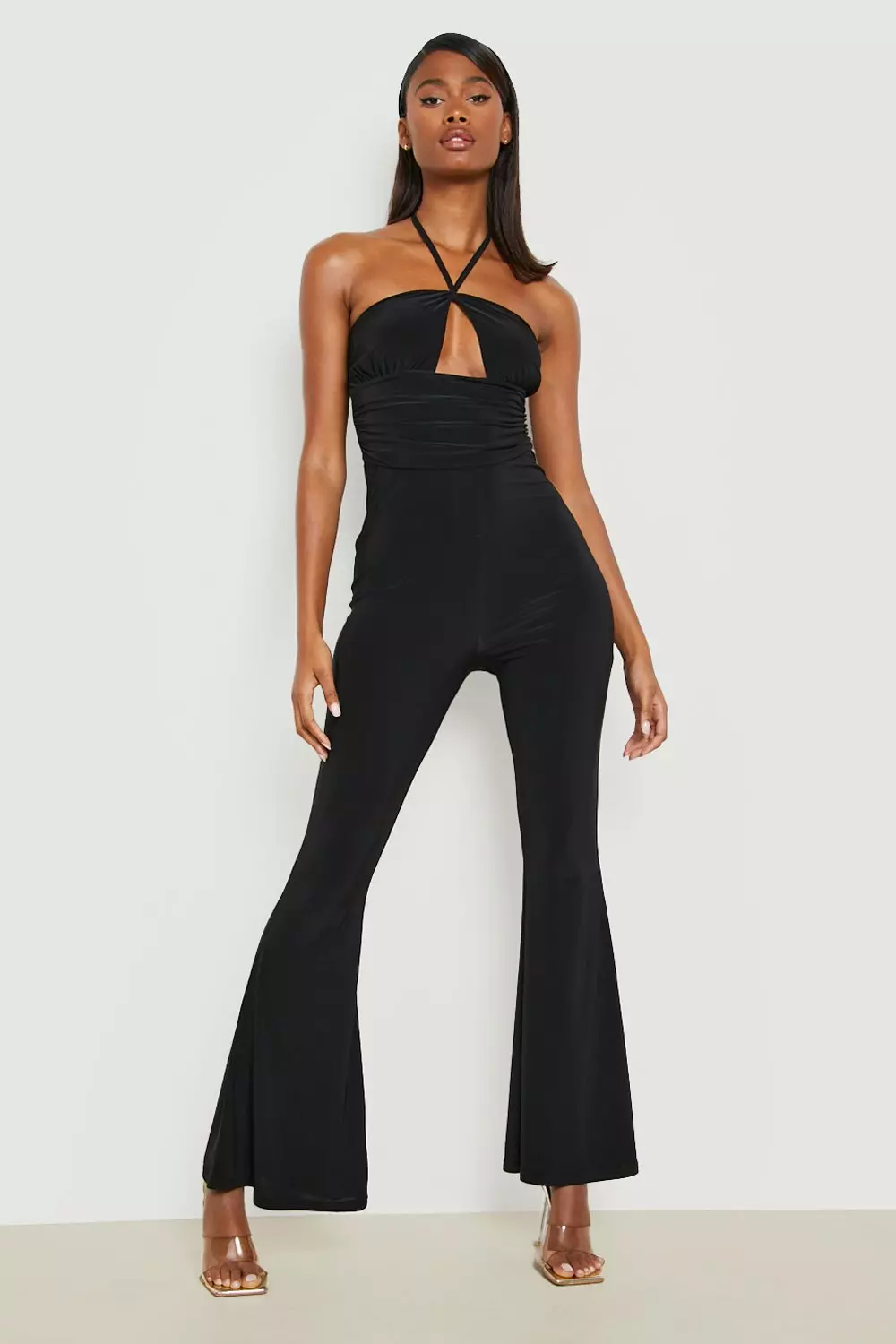 Black halter top jumpsuit online