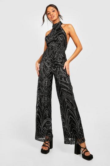 Black Demask Halter Jumpsuit