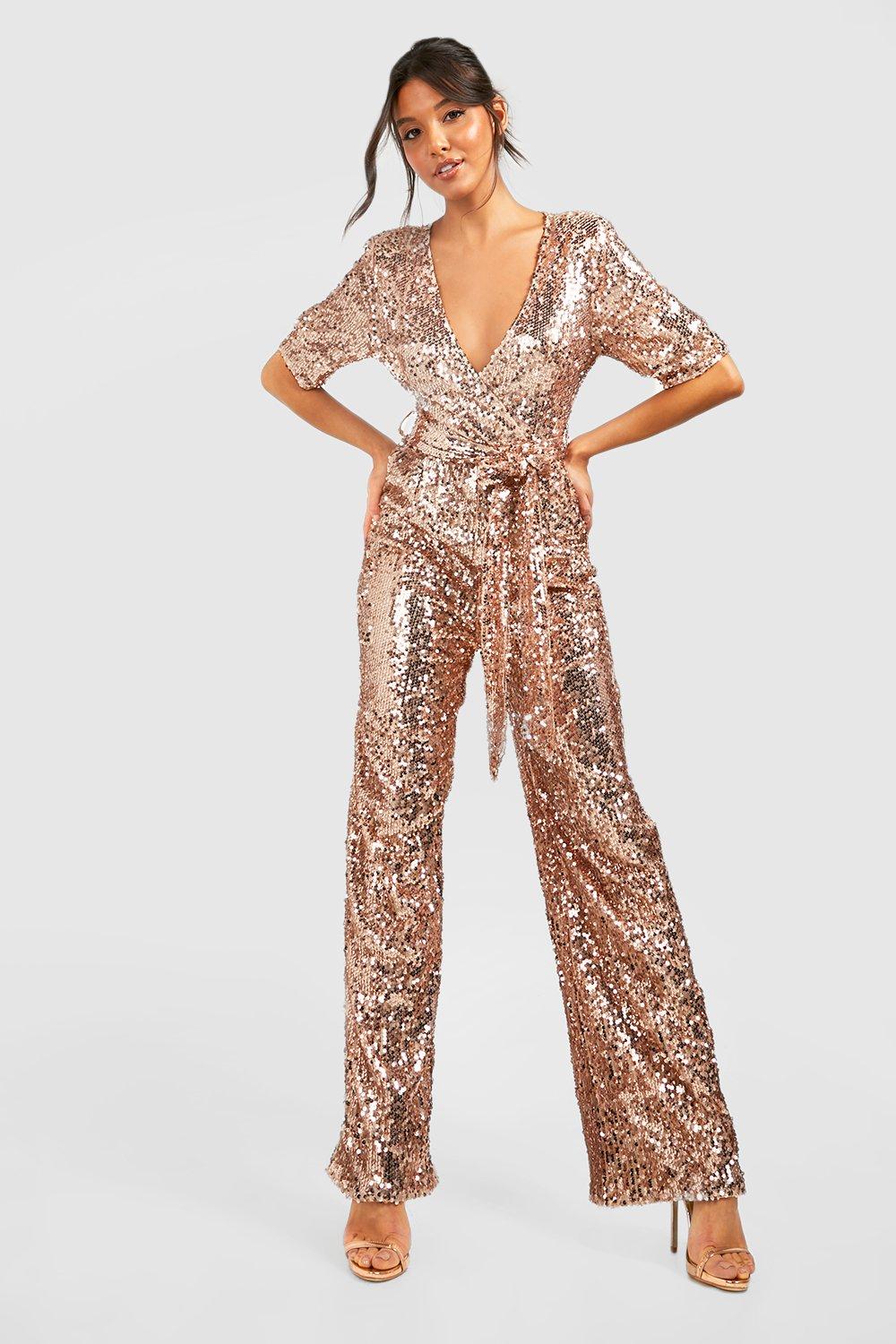 Gold wide cheap leg jumpsuit