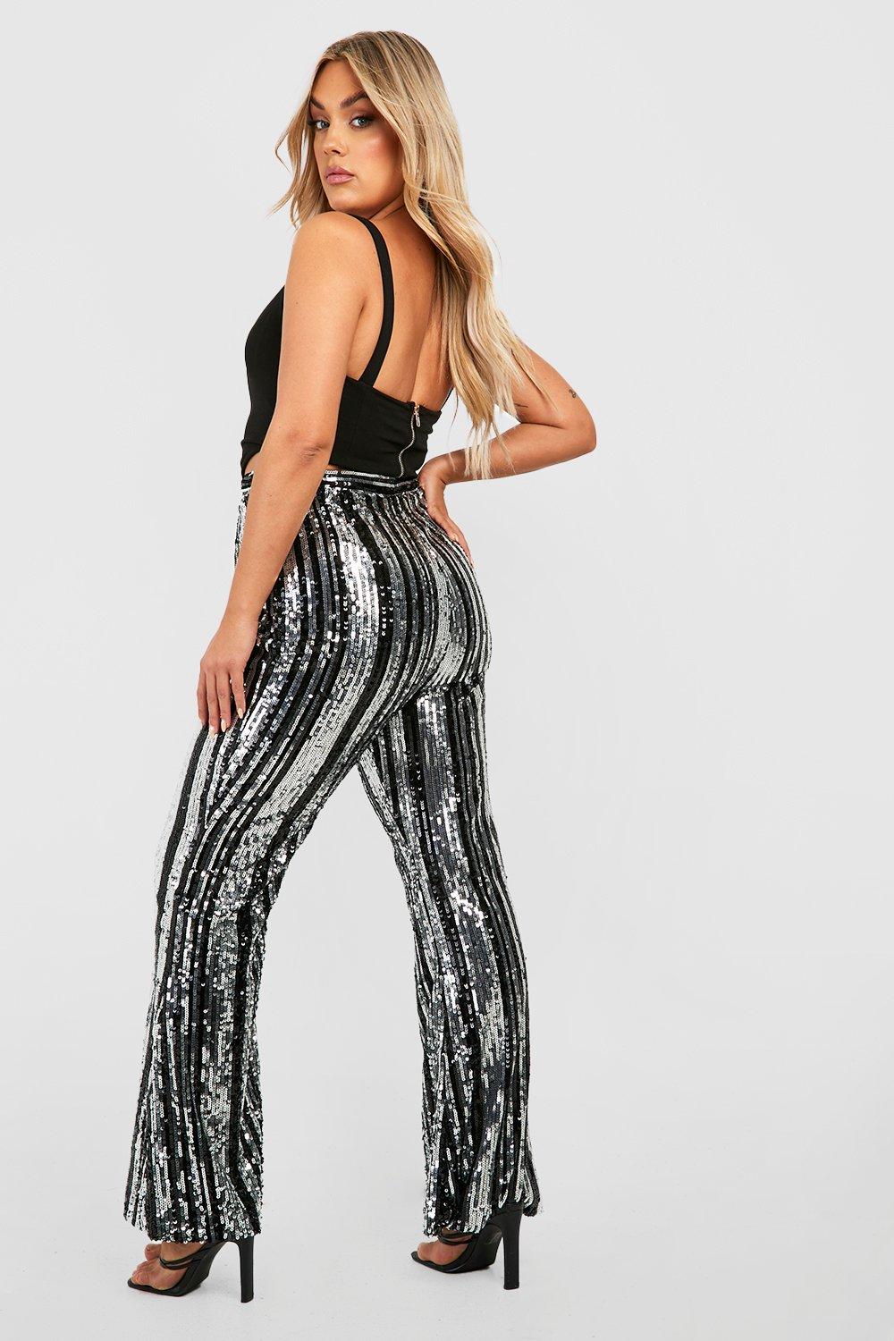 Women's Plus Striped Sequin Flares