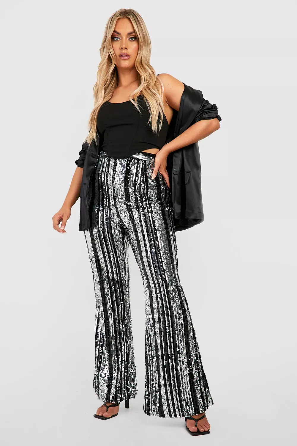 Silver Plus Striped Sequin Flares alternative image