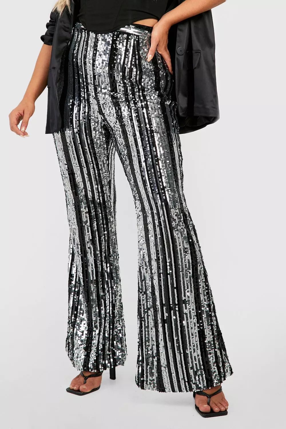 Silver Plus Striped Sequin Flares alternative image