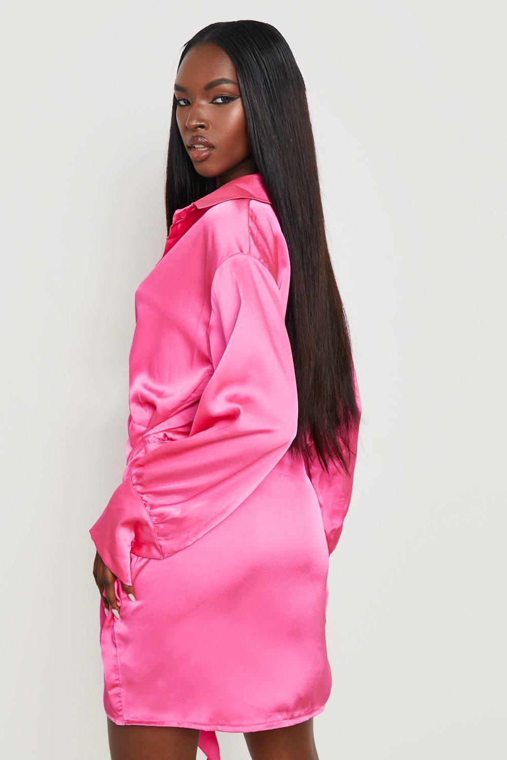 Boohoo satin shop shirt dress