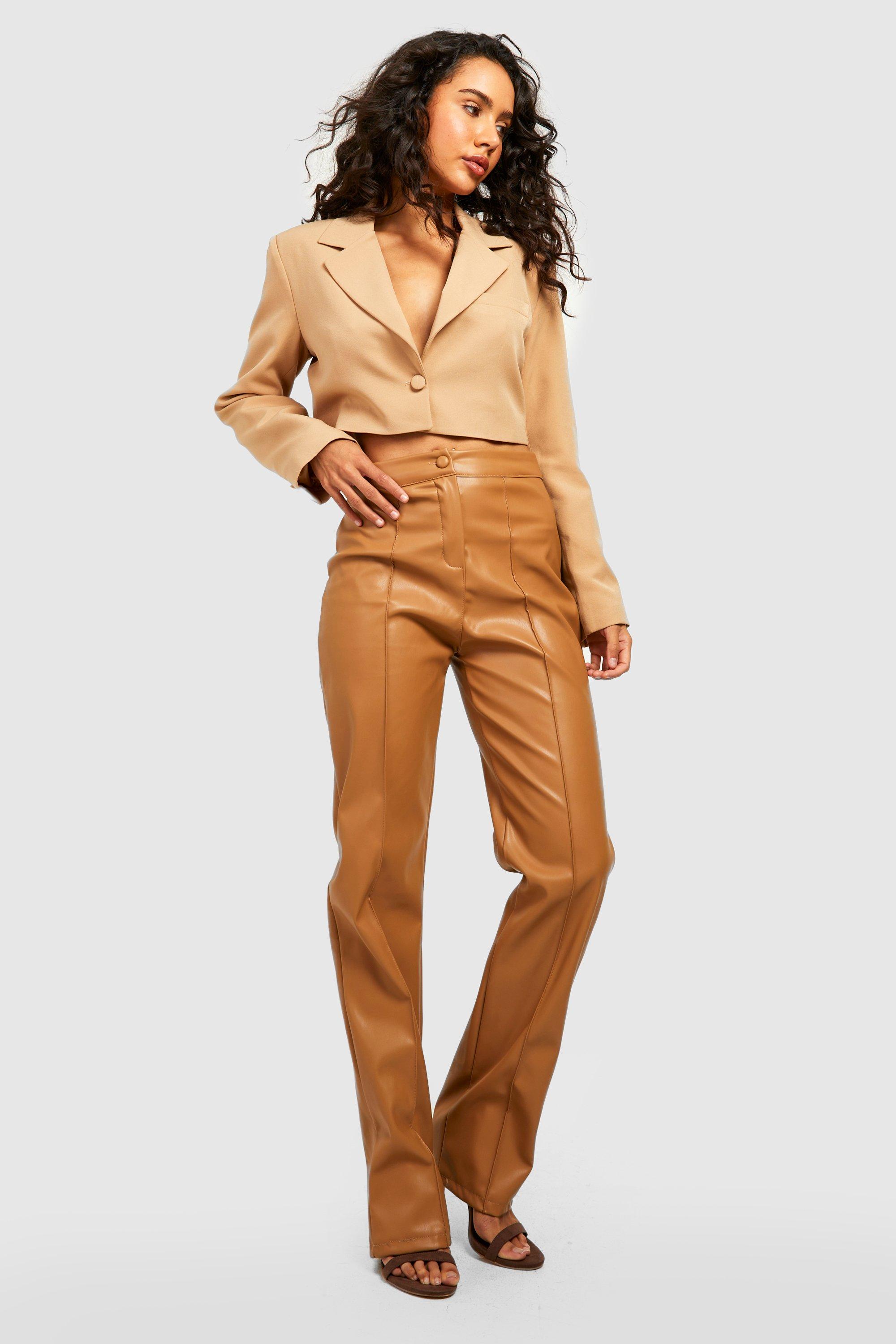 Leather Look Seam Front Tailored Trousers