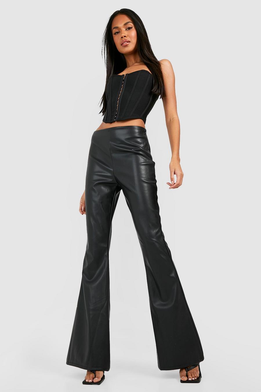 Black Leather Look Fit & Flare Trousers image number 1