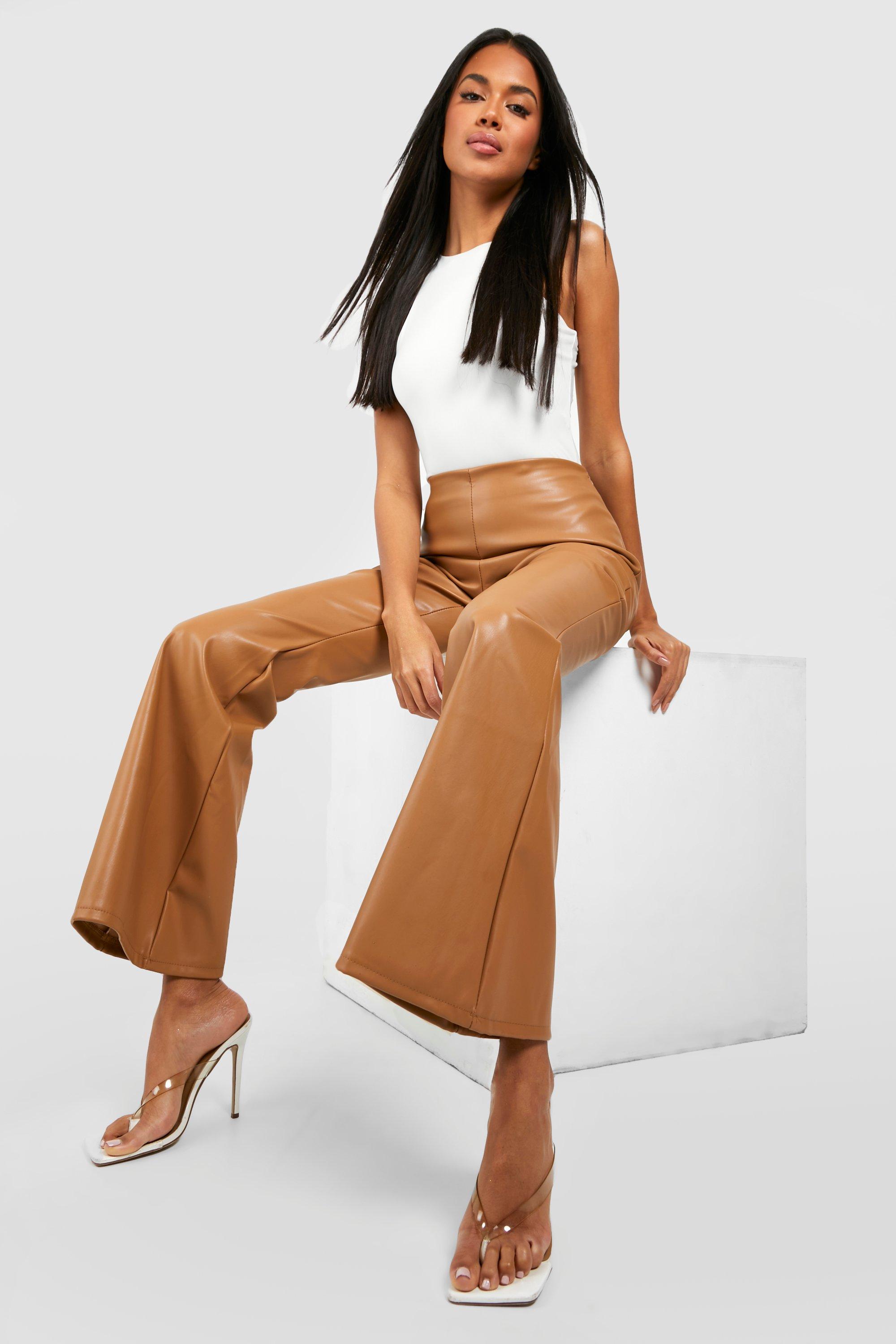 Leather Look Fit & Flare Trousers