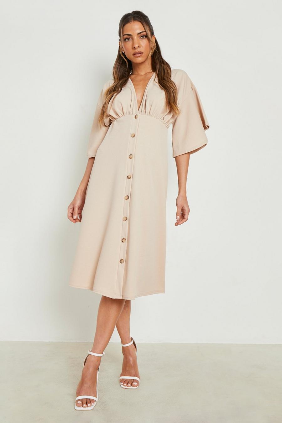 Stone Button Down Angel Sleeve Midi Dress image number 1