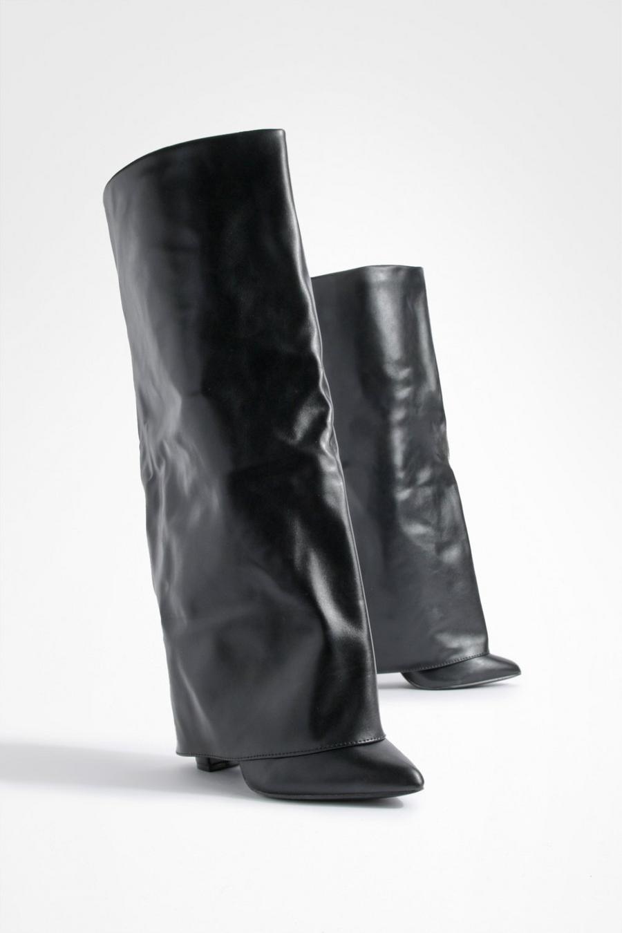 Black Fold Over Heeled Boots image number 1