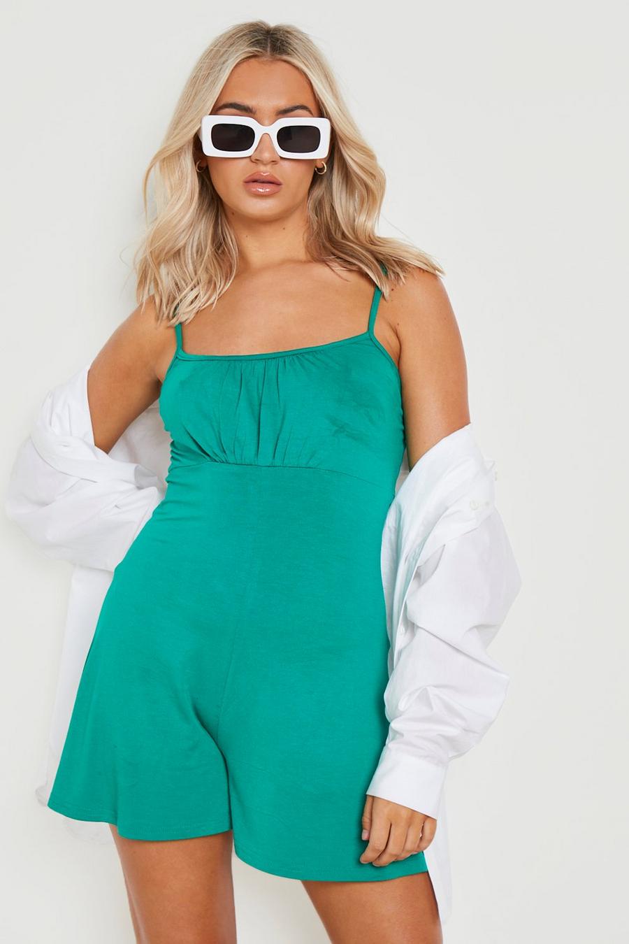Green Basic Strappy Swing Playsuit