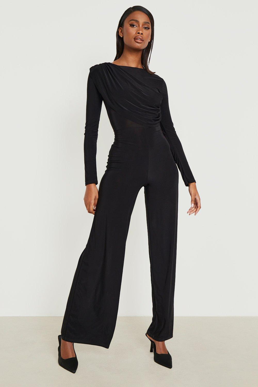 Long sleeve cheap black jumpsuit womens