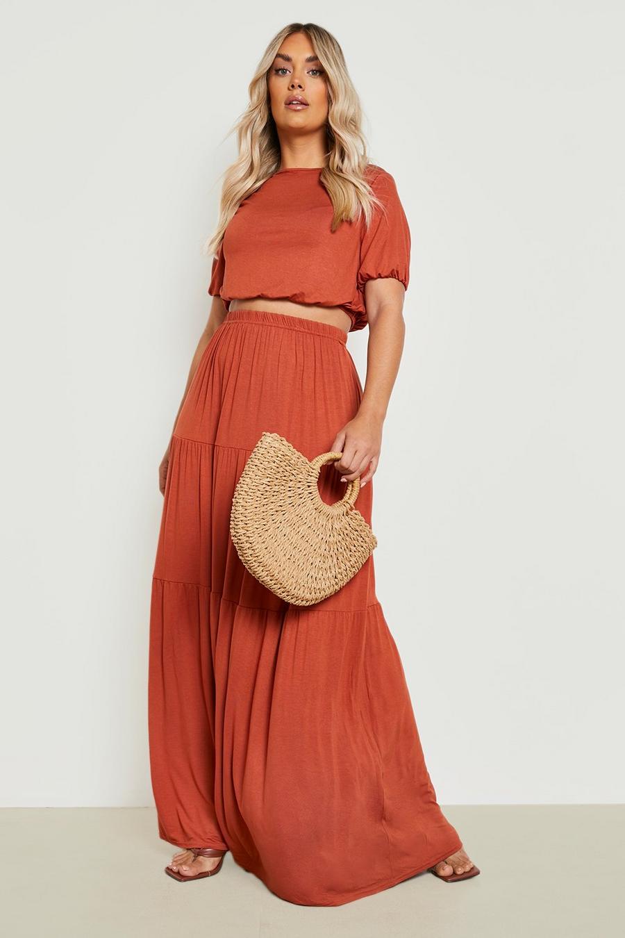 Rust Plus Tiered Maxi Skirt Co-ord image number 1