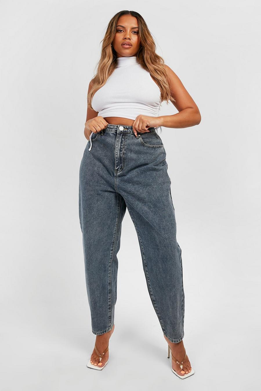 Black Plus High Waisted Mom Jeans image number 1