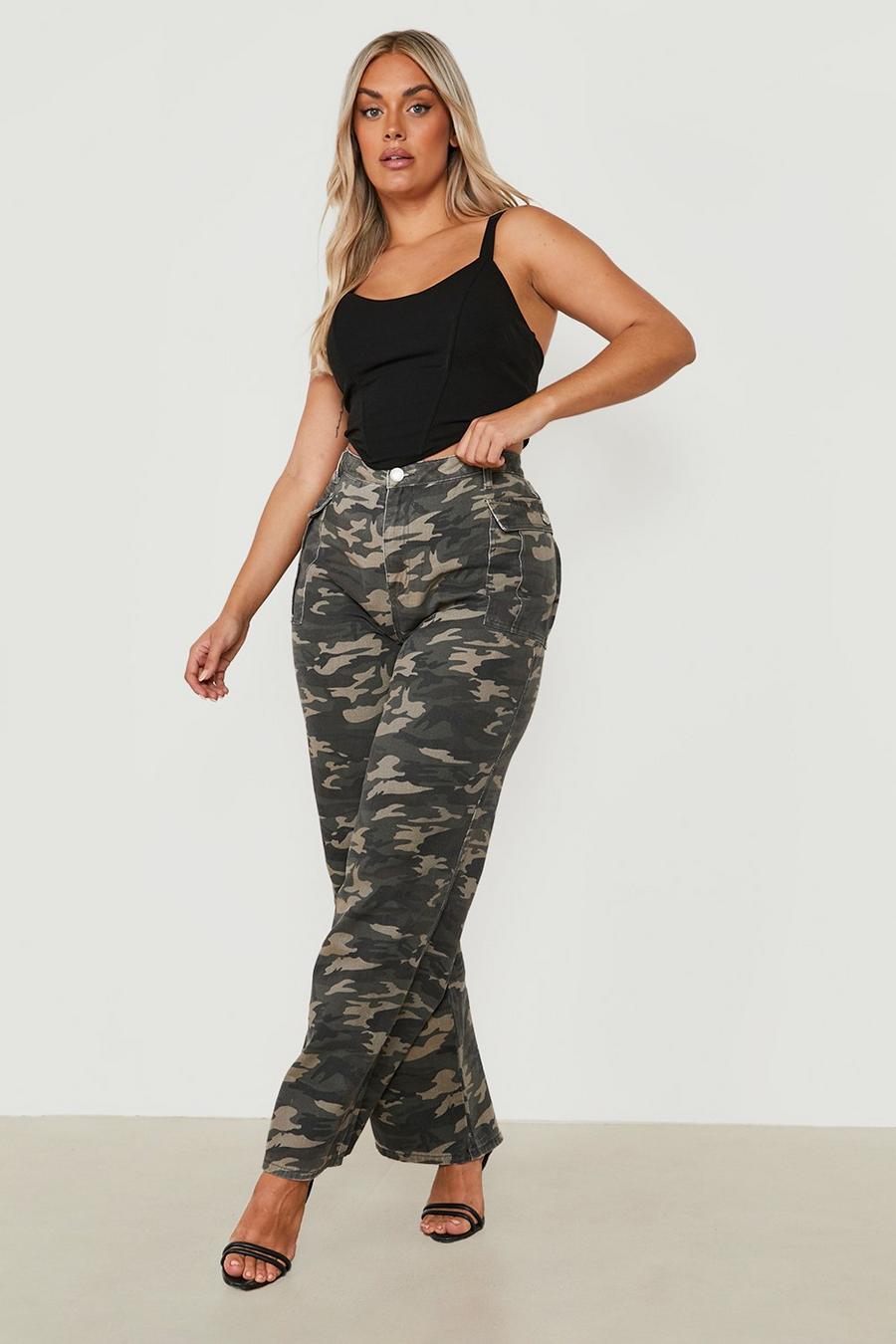 Green Plus Camo Print Cargo Jeans image number 1