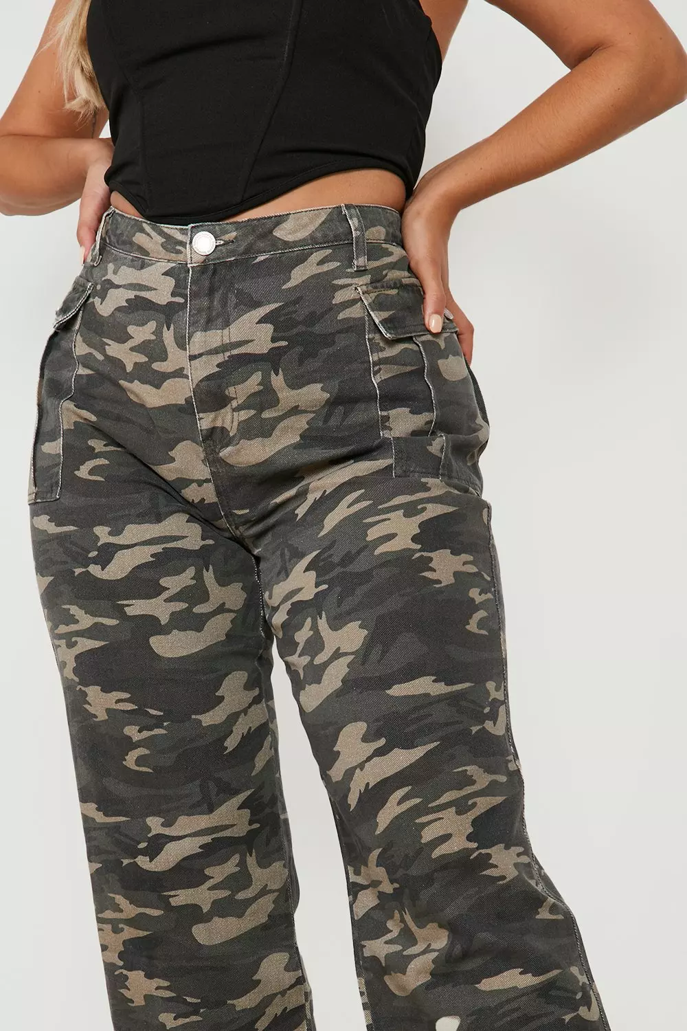 Plus Camo Print Cargo Jeans