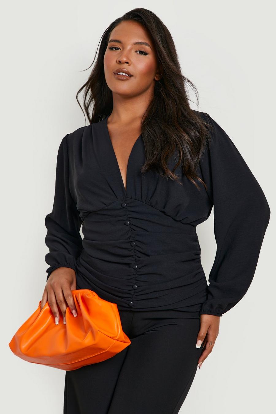 Black Plus Textured Ruched Front Blouse image number 1