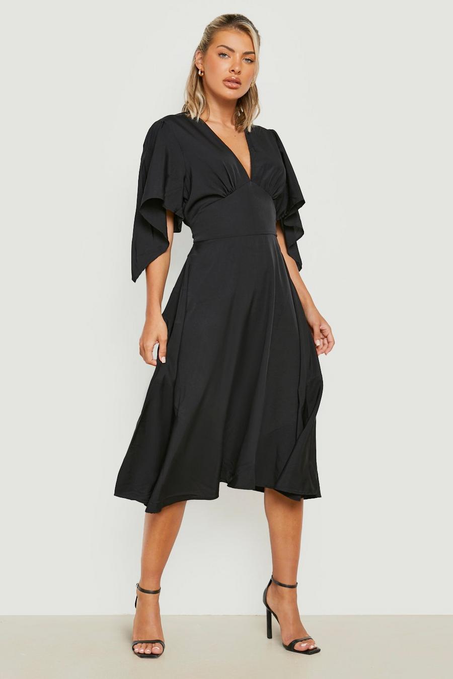 Black Angel Sleeve Wrap Midi Dress image number 1