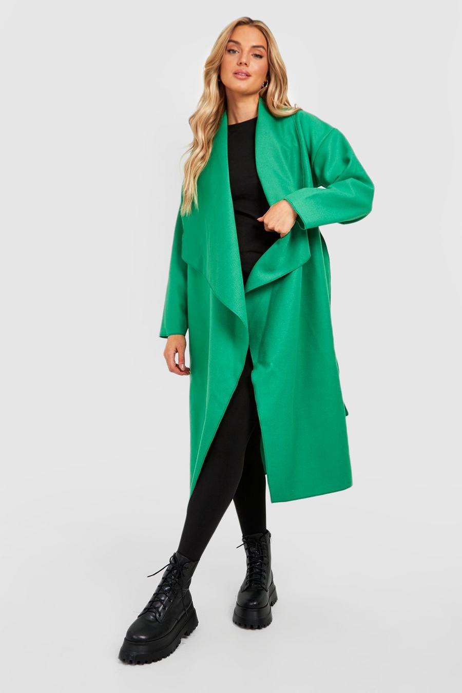 Green Maternity Wool Look Waterfall Belted Coat image number 1