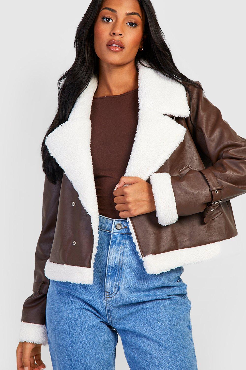 Tall Veste aviateur a col en faux mouton boohoo FR