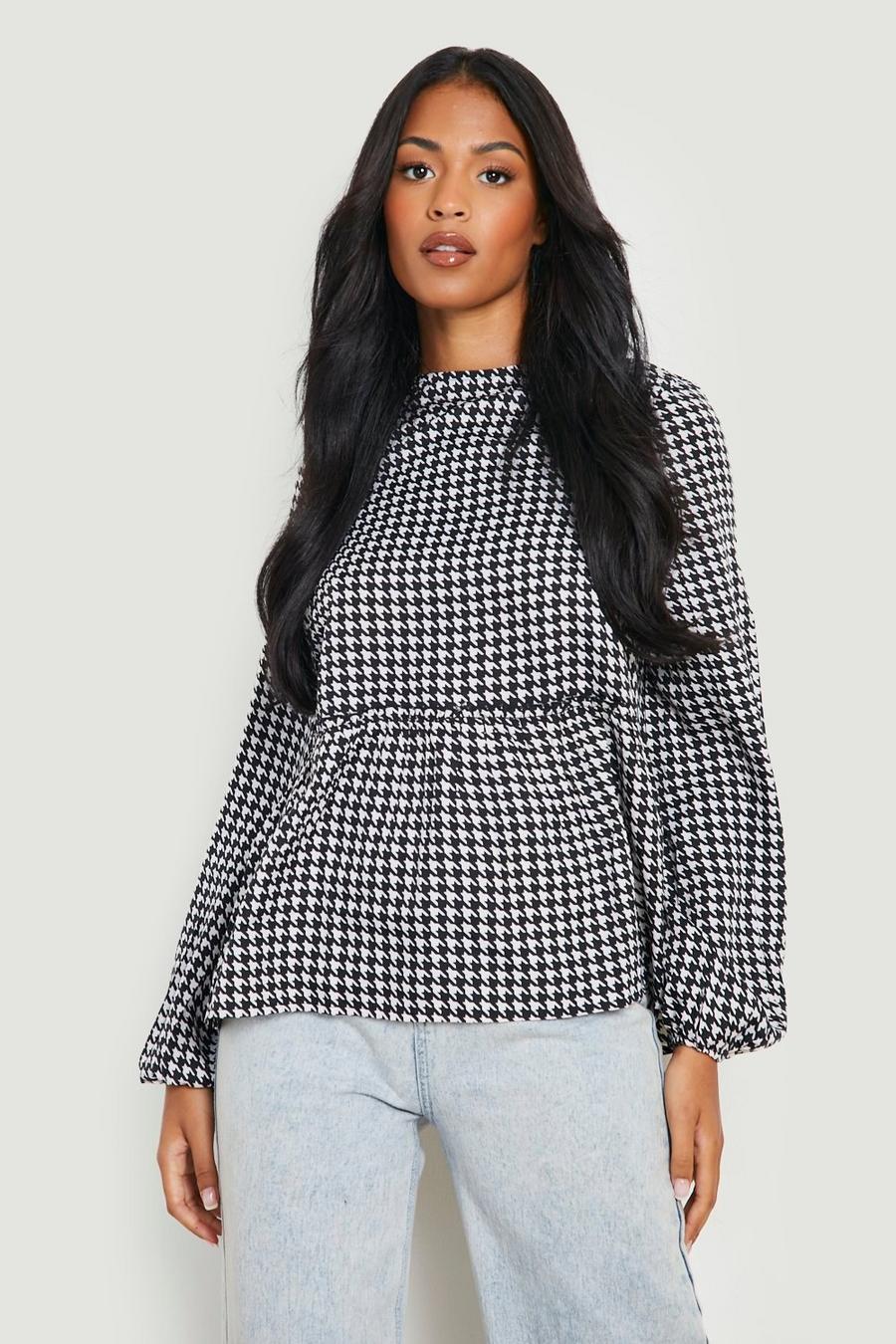 Black Tall Dogtooth Smock Top image number 1