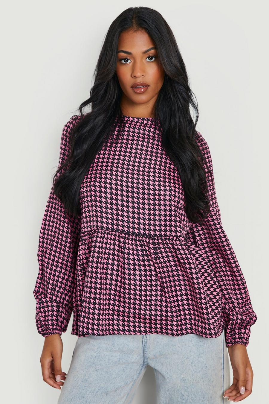 Pink Tall Dogtooth Smock Top image number 1