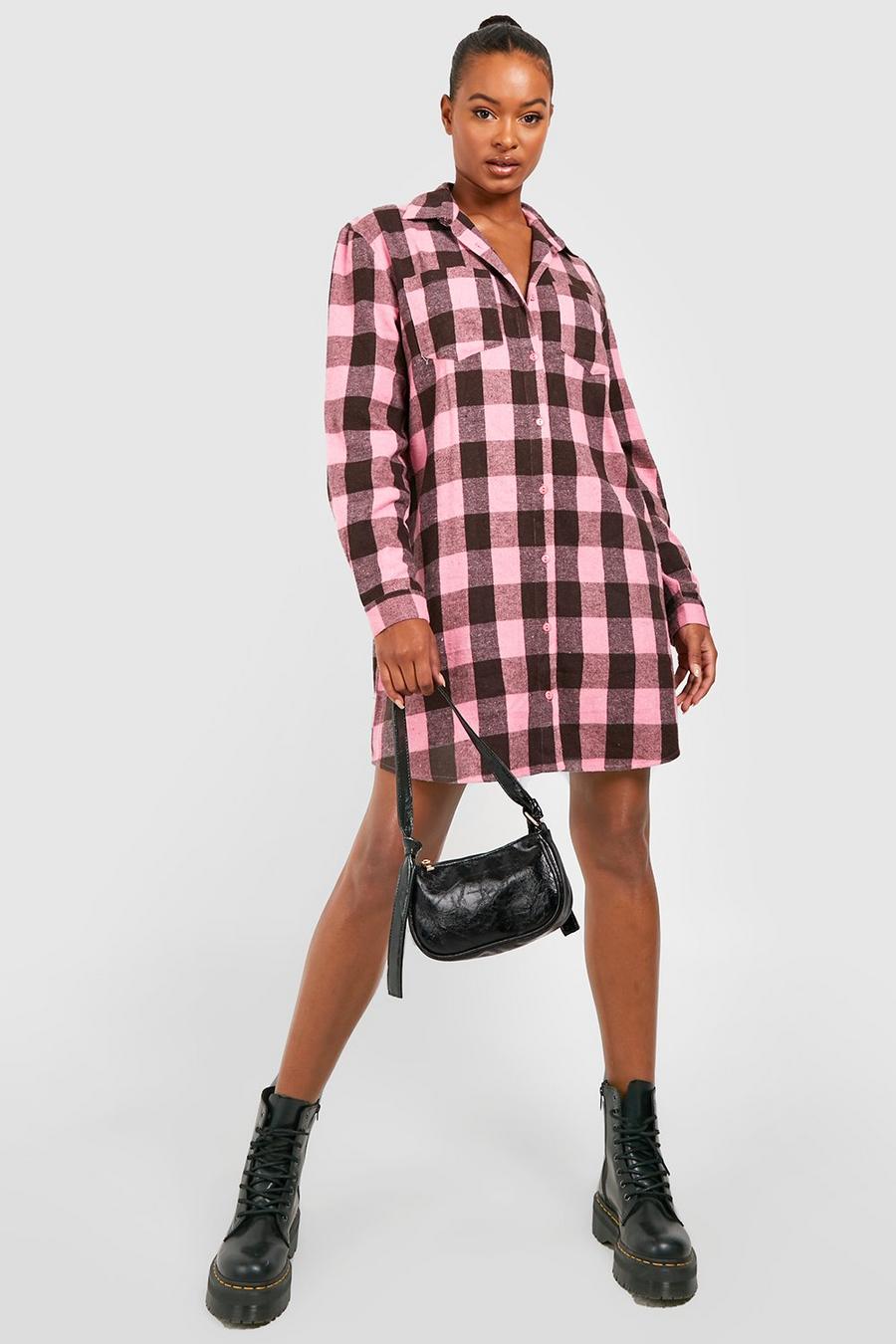 Pink Tall Brushed Check Shirt Dress image number 1