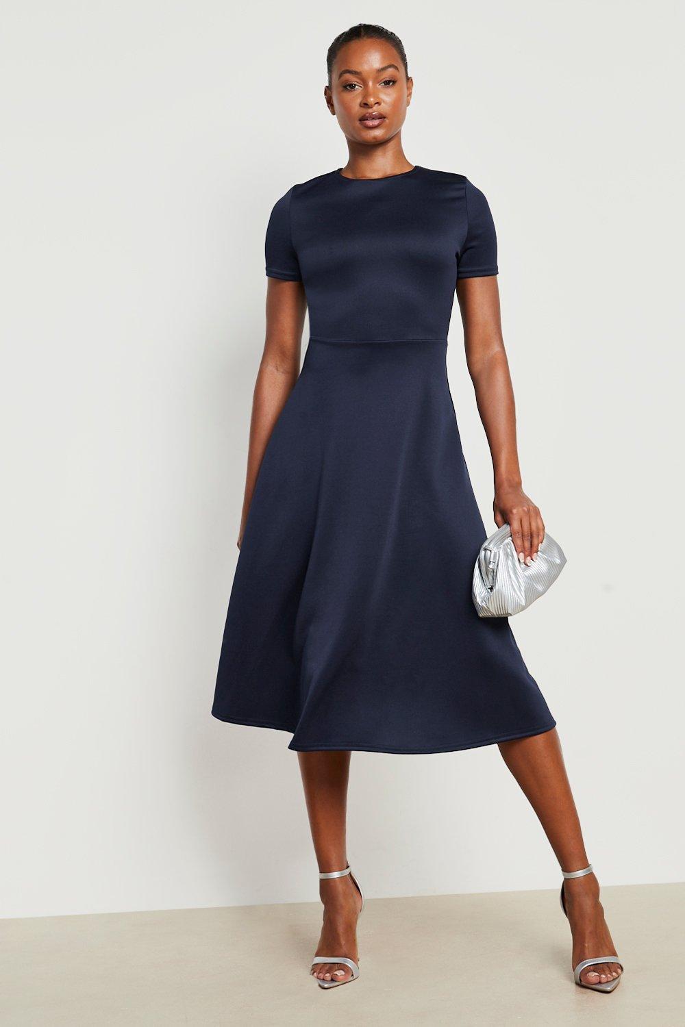 Boohoo twist detail shop skater dress in navy