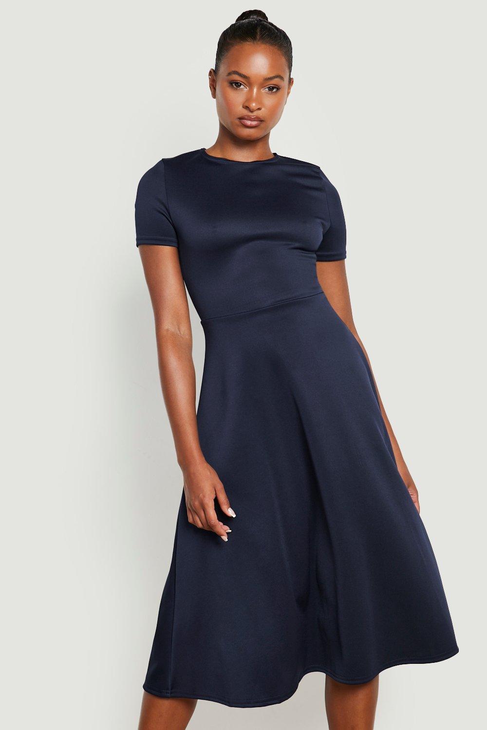 Boohoo twist detail skater dress in navy sale