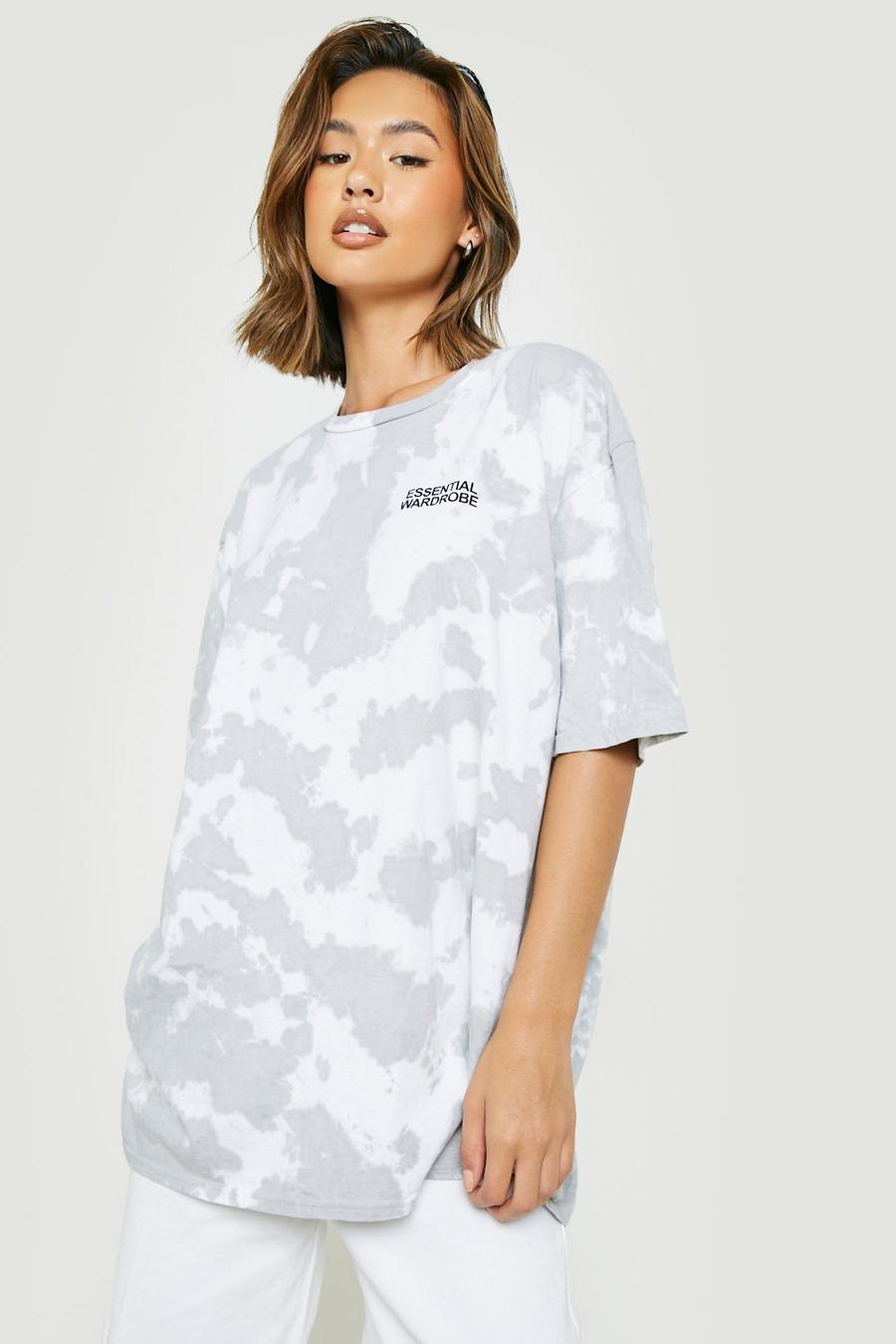 Grey Tie Dye Essentials Printed Oversized T-shirt image number 1