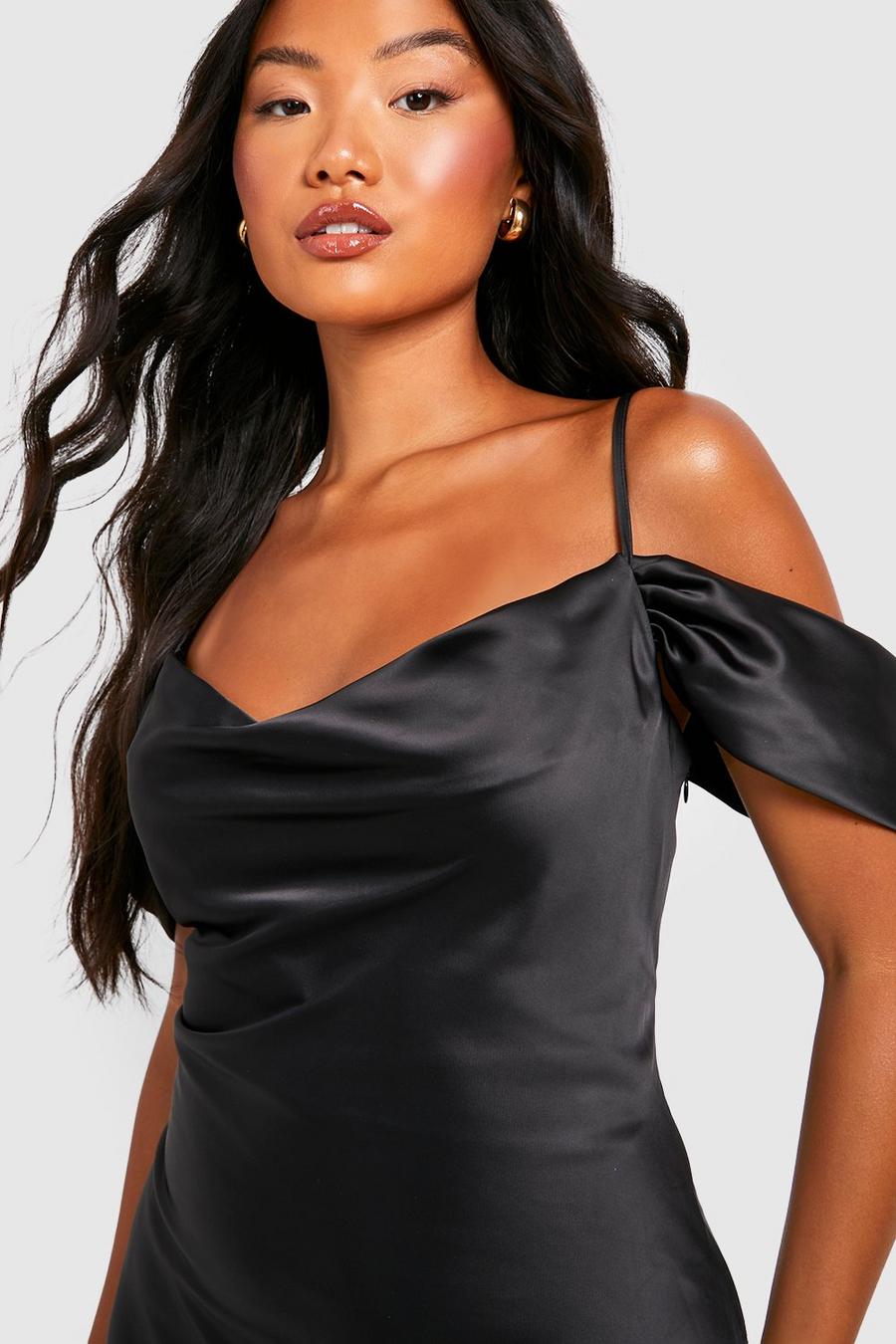 Black Petite Satin Cold Shoulder Maxi Dress image number 1