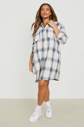 Plus Brushed Check Shirt Dress cream