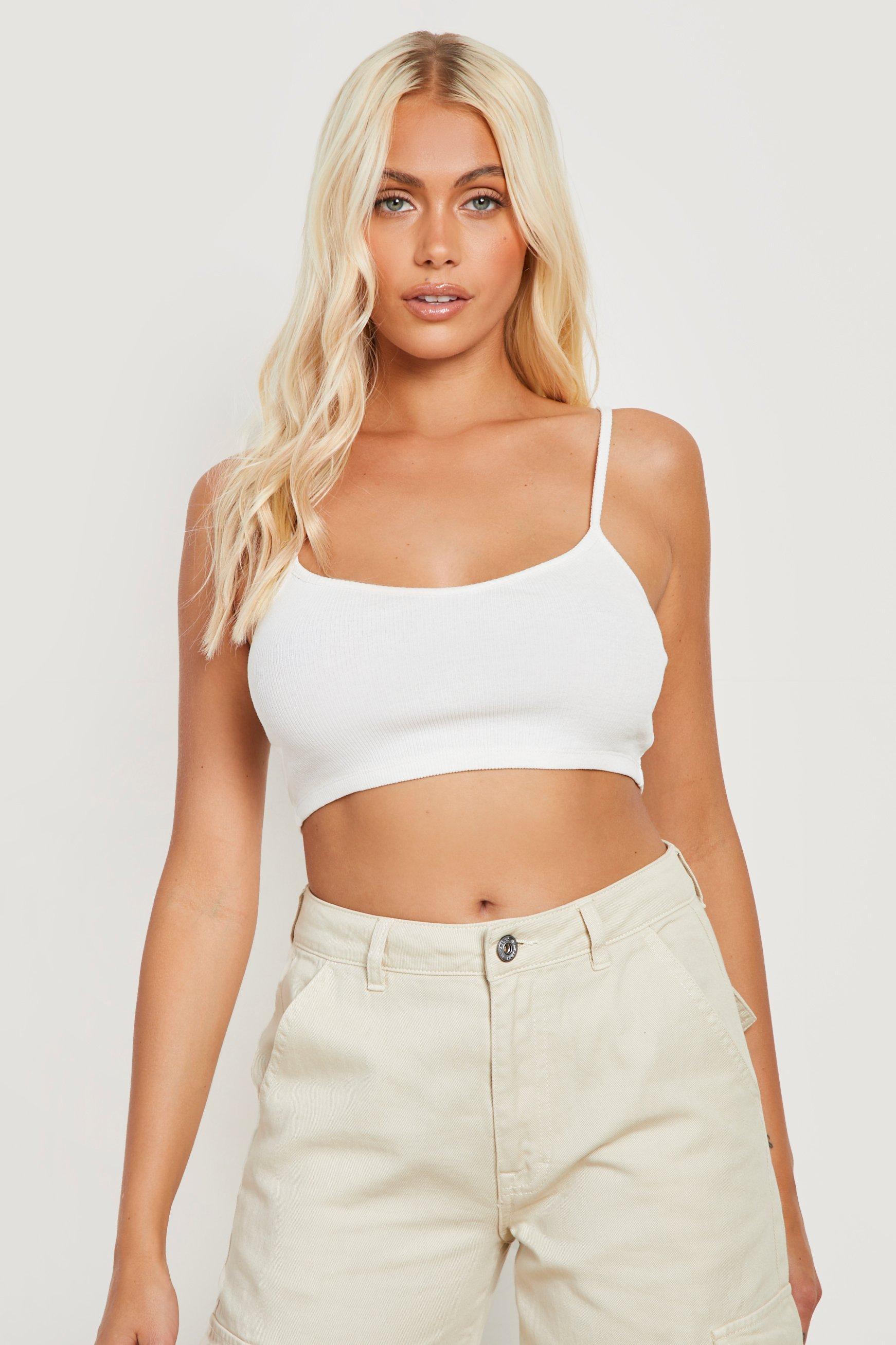 Buy Women White Strappy Rib Crop Top Online At Best Price 