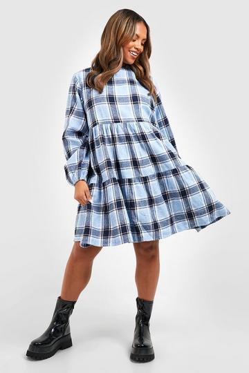 Blue Plus Brushed Check Smock Dress