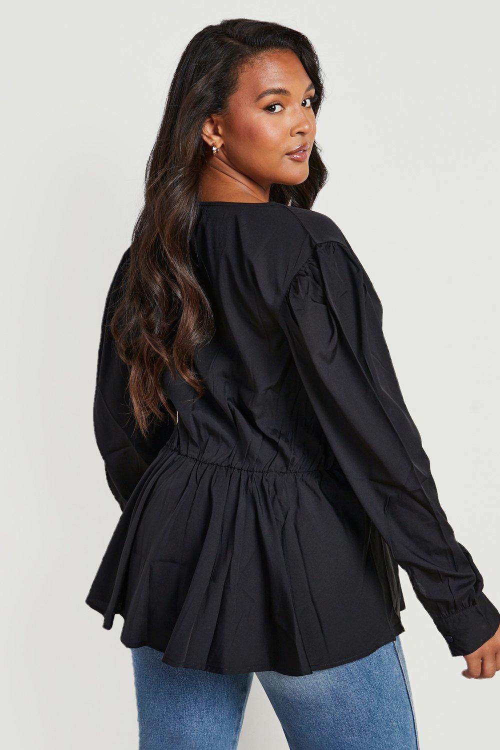 Boohoo peplum top with bell sale sleeve