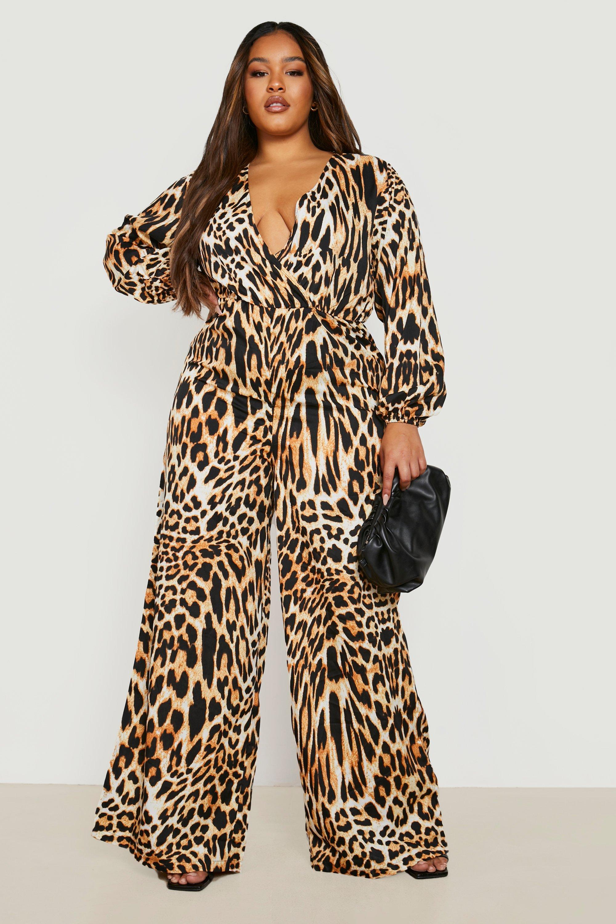 Plus Leopard Wide Leg Jumpsuit